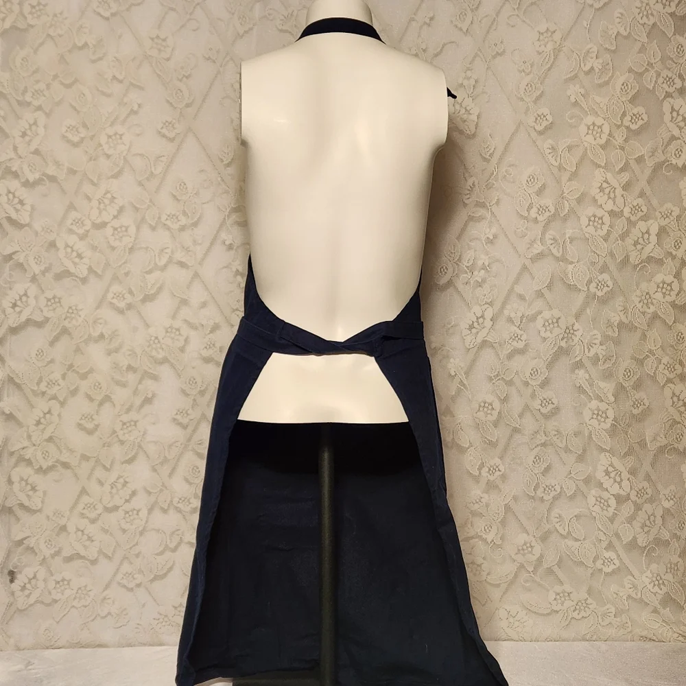 🔥 Bib Apron Full Length 100% Cotton Dark Blue With Ties and Double Front